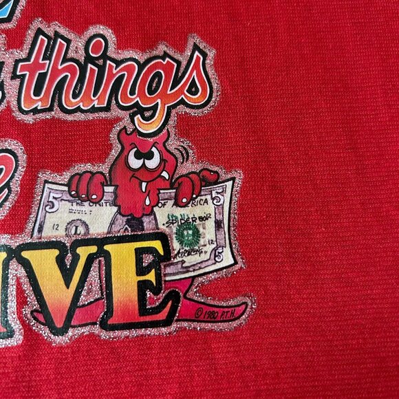 80s Vintage “Best Things in Life are Free” T-shirt Iron On Angel Devil Cartoon. - Picture 7 of 8